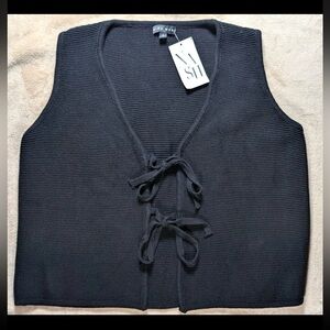 NWT Miou Muse Black Knit Vest with Tie Front Classic WhimsyGoth Size L
